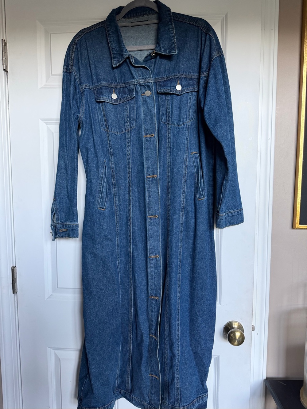 SHEIN Long Blue Denim Trench Coat